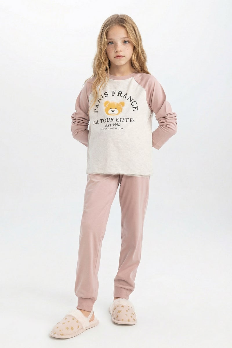 DeFacto Pink Girl Girl Printed Long Sleeve 2 Piece Pajama Set Casual - Image 1